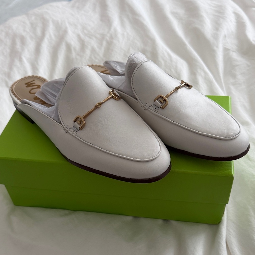 Sam Edelman White Mules with Gold Accent